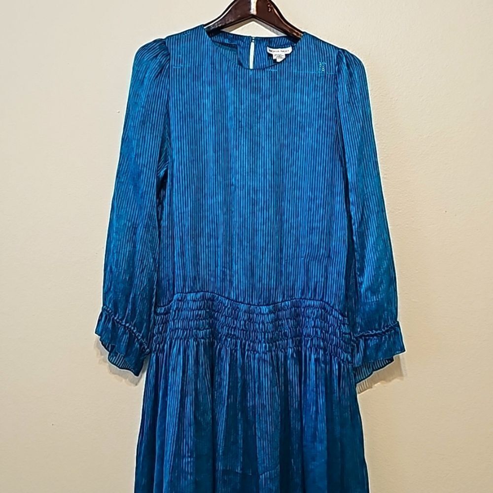 Nora Noh Vintage 80s Peplum blue silk dress size 8‎